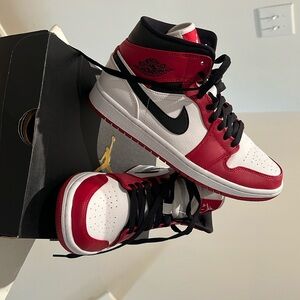 Retro Jordan 1 mid. White gym red black. Worn once.